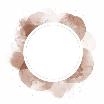 Vector round frame with abstract beige watercolor stains on white backgroun.. Illustrazione stock