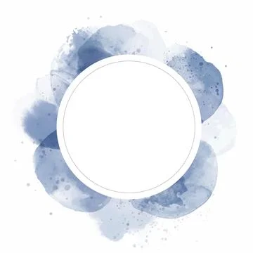 Vector round frame with abstract blue watercolor stains on white background i Stock Illustration