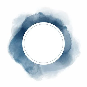 Vector round frame with abstract blue watercolor stains on white background i Stock Illustration