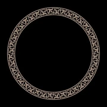 Vector round frame with arabesques and floral elements. Round, border, Ancient  Stock Illustration