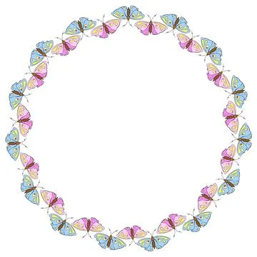 Vector round frame, border from contoured cute pink and blue butterflys in do Stockillustratie