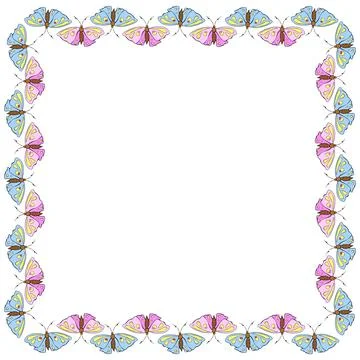 Vector round frame, border from contoured cute pink and blue butterflys in .. Illustrazione stock