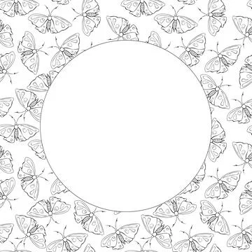 Vector round frame, border from contoured cute butterflys in doodle style. Si Stock Illustration