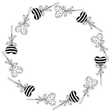 Vector round frame, border from lollipop, gingerbread on stick in shape of he Illustrazione stock