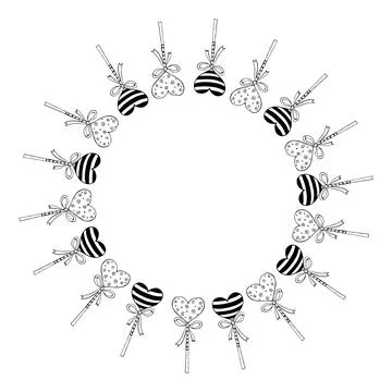 Vector round frame, border from lollipop, gingerbread on stick in shape of he Illustrazione stock