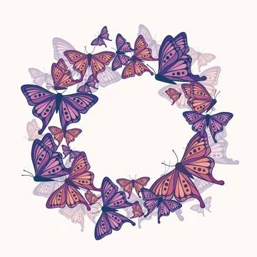 Vector round frame with butterflies Stock Illustration