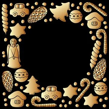 Vector round frame of cookies, gingerbreads in flat style. Hand drawn backdro Stock Illustration