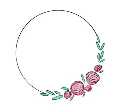 Vector round frame decorated with roses and peonies hand drawn watercolor. Stock Illustration