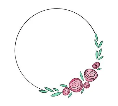 Vector round frame decorated with roses and peonies hand drawn watercolor. Stock Illustration