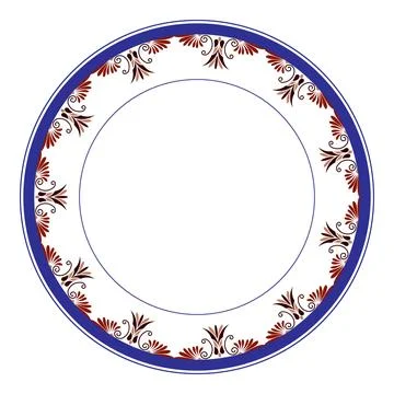 Vector Round frame with floral pattern. Greek key palmette. Eastern style.  Stock Illustration