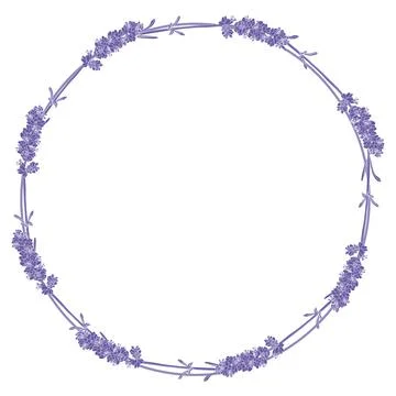 Vector round frame in the form of lavender twigs in lilac Stock Illustration