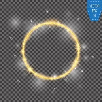 Vector round frame. Gold glittering star dust circles. Shining circle banner on Stock Illustration