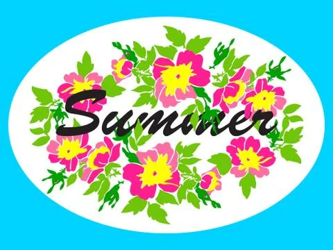Vector round frame isolated with summer flowers in vintage style. Seasons Stock Illustration