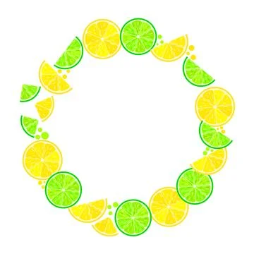 Vector round frame with lemon and lime slices on white background 库存插图