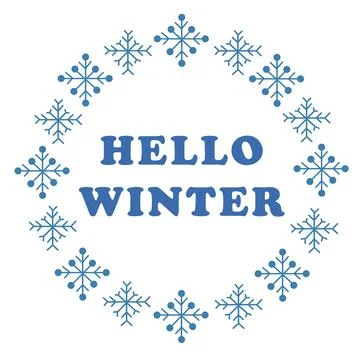 Vector round frame of snowflakes and text. Hello Winter. Stock Illustration