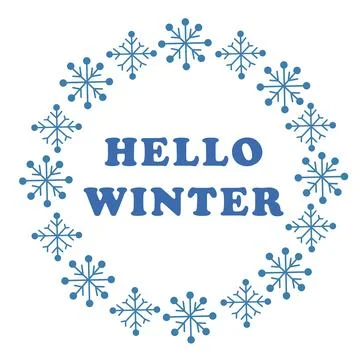 Vector round frame of snowflakes and text. Hello Winter Stock Illustration