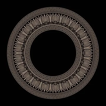 Vector round gold classic frame. Greek meander plate. Patterns of Greece, ancien Illustrazione stock