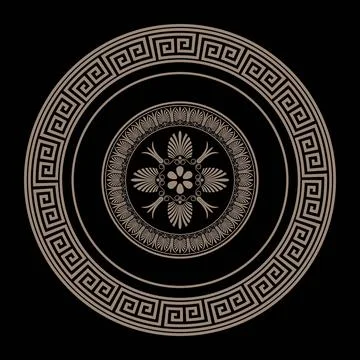 Vector round gold classic frame plate. Greek meander. Patterns of Greece Illustrazione stock