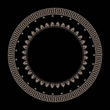 Vector round gold classic frame. Greek key meander border. Patterns of Greece  Illustrazione stock