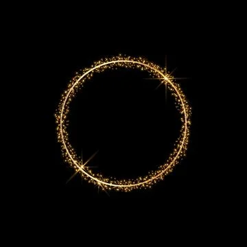 Vector round gold frame with glitter and flares. Stock Illustration