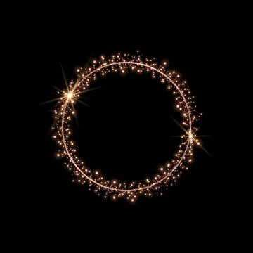 Vector round gold frame with glitter and flares. Stock Illustration