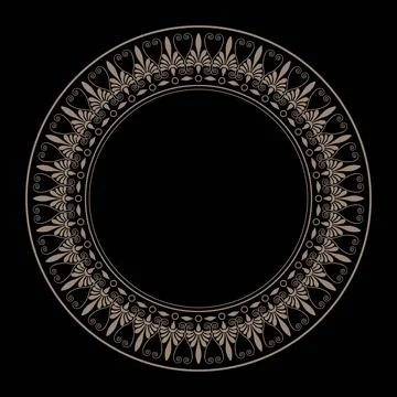 Vector round golden black pattern with arabesques, floral elements. Greek  Stock Illustration