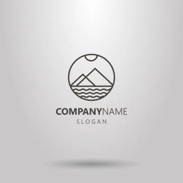 Vector round line art mountain landscape logo Stock Illustration