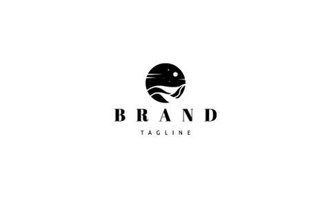 Vector round logo on which an abstract image of a desert landscape. 스톡 일러스트