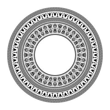 Vector round monochrome classic frame. Greek floral meander. Patterns of Greece Illustrazione stock