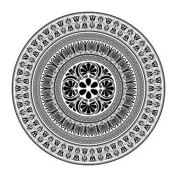 Vector round monochrome classic frame. Greek meander. Patterns of Greece 库存插图