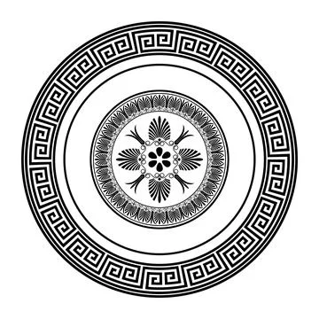  Vector round monochrome classic frame plate. Greek meander. Patterns of Greece  Illustrazione stock