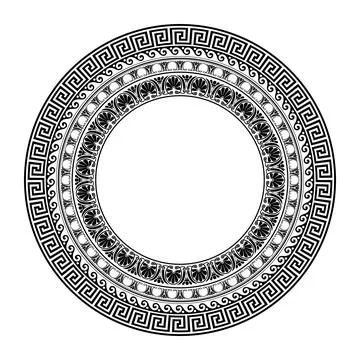 Vector round monochrome classic frame. Greek key, wave meander. Patterns of Gree Illustrazione stock
