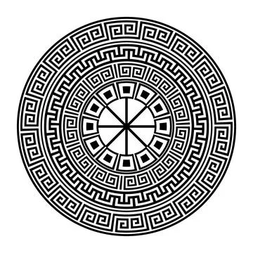 Vector round monochrome classic pattern frame plate. Greek round frame. Greek  Stock Illustration