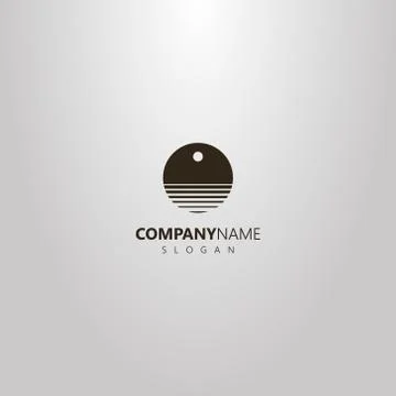 Vector round negative space logo of abstract water waves under the sun or moon Stock Illustration