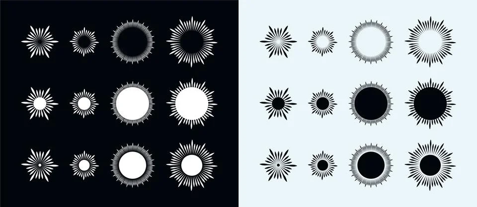 Vector round ornament frames for design. Monochrome circle design elements. Illustrazione stock