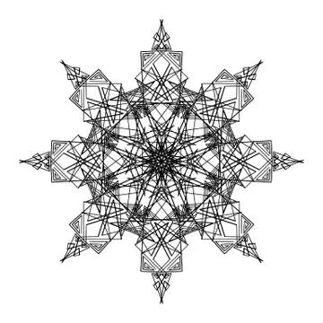 Vector Round Ornamental Graphic Design, Drawing of Snowflake Shape in Mandala Illustrazione stock