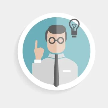Vector round paper icon researcher successful man Stock Illustration