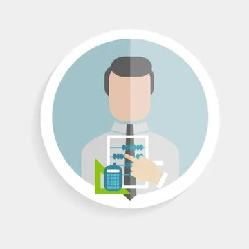 Vector round paper icon researcher successful man Stock Illustration