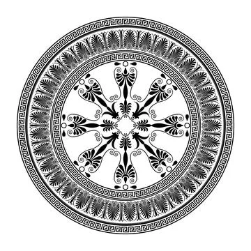 Vector Round pattern plate with Greek seamless meander of Ancient Greece, Roman  Stock Illustration