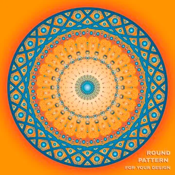 Vector round pattern with text in orange and blue Stock Illustration