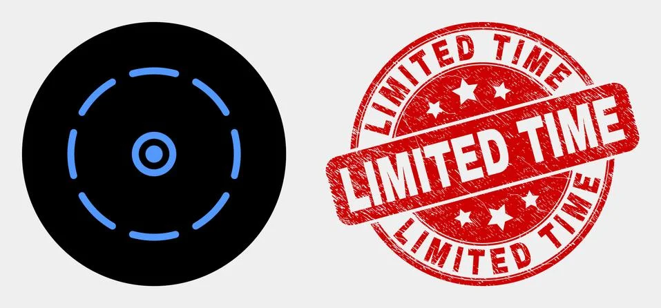 Vector Round Perimeter Icon and Grunge Limited Time Watermark Stock Illustration