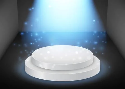 Vector round podium with glowing beam background. Stock Illustration