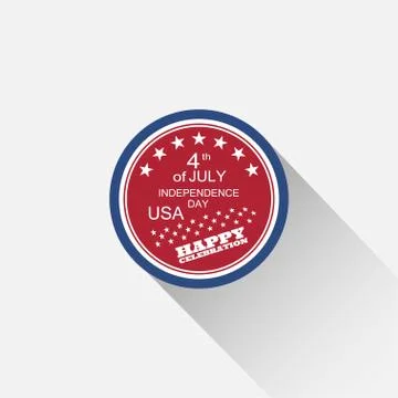 Vector round red and blue web element for Independence Day with text, stars a Stock Illustration