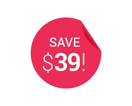 Vector round red icon tag with sale advertising, save 39 Stock Illustration