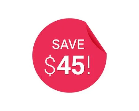 Vector round red icon tag with sale advertising, save 45 Stock Illustration