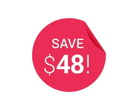 Vector round red icon tag with sale advertising, save 48 Stock Illustration