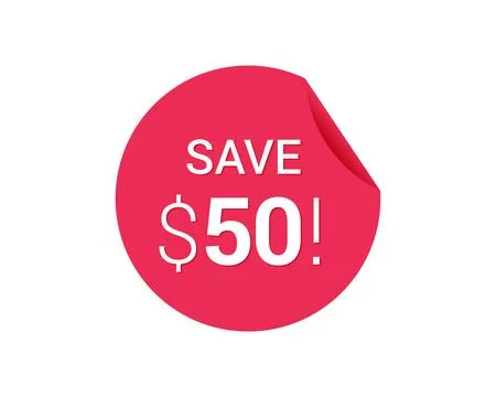 Vector round red icon tag with sale advertising, save 50 Stock Illustration