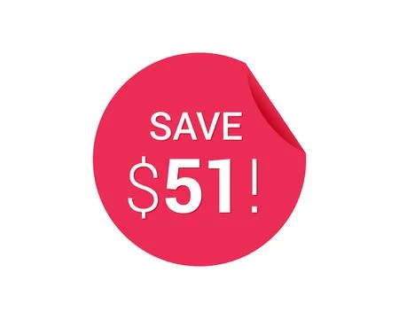 Vector round red icon tag with sale advertising, save 51 Stock Illustration