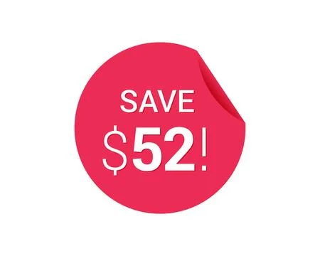 Vector round red icon tag with sale advertising, save 52 Stock Illustration