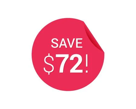 Vector round red icon tag with sale advertising, save 72 Stock Illustration